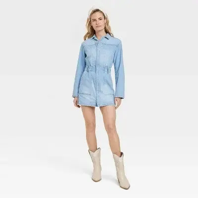 New - Women's Long Sleeve Denim Shirtdress - Universal Thread