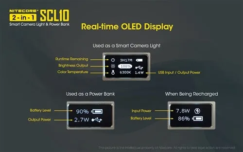 Nitecore SCL10 800 Lumen Multifunctional USB-C Rechargeable Camera Light