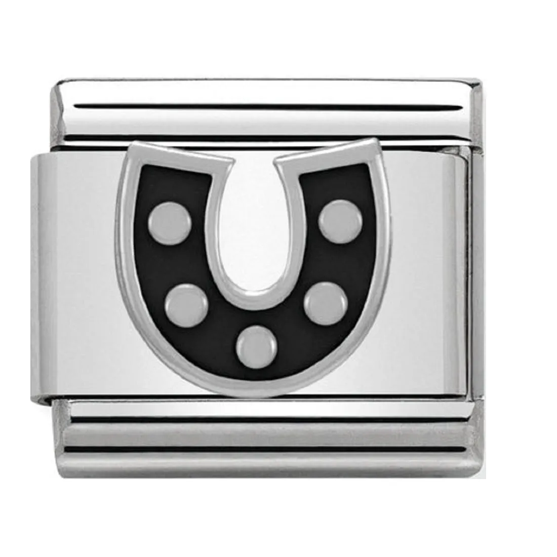 NOMINATION Link Silver and Enamel Black Horse shoe