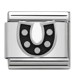 NOMINATION Link Silver and Enamel Black Horse shoe