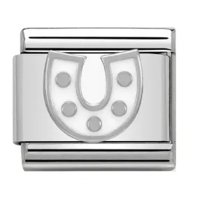 NOMINATION Link Silver and Enamel White Horse Shoe