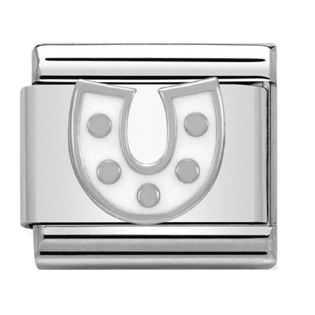 NOMINATION Link Silver and Enamel White Horse Shoe