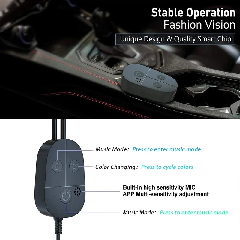 RGB Bluetooth Car LED Neon Interior Light – 12V Ambient Music Decoration with Remote Control