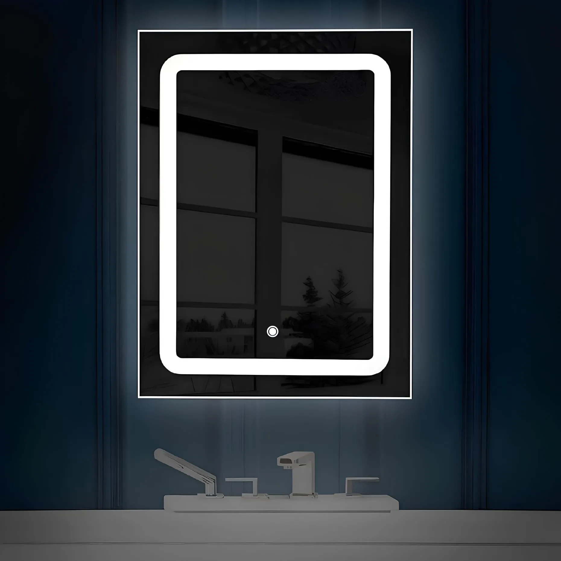 SANIF® Modern LED Bathroom Mirror, 18x24 Inch, Wall-Mounted with Touch Sensor, Adjustable Colour Design for Bedroom and Wash Basin
