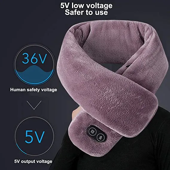Sidiou Group Anniou Unisex Neck Scarf Soft Polar Fleece & Cotton Electric Winter Warm Neck Massage Scarf Adjustable Temperature USB Heated Scarf
