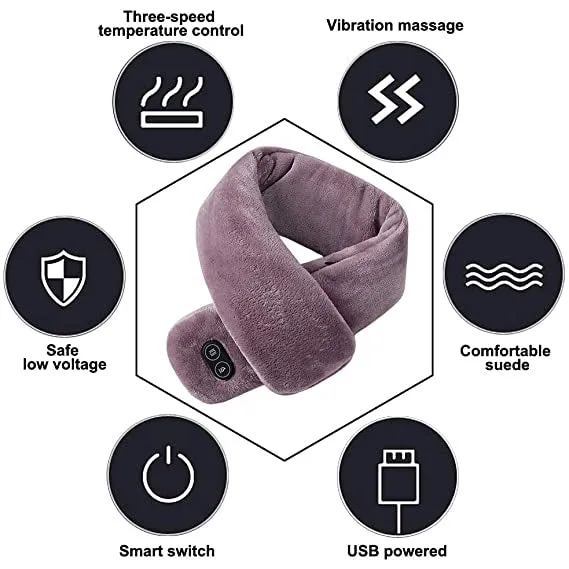 Sidiou Group Anniou Unisex Neck Scarf Soft Polar Fleece & Cotton Electric Winter Warm Neck Massage Scarf Adjustable Temperature USB Heated Scarf