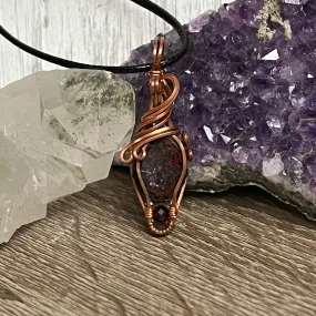Tabasco Geode Pendant Wire- Wrapped with Garnet Accent Bead