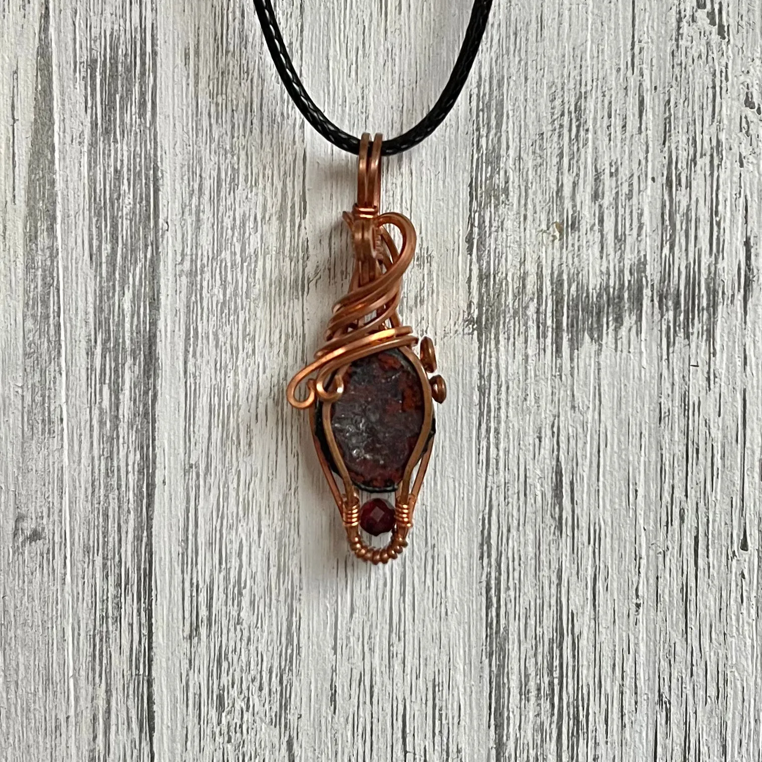 Tabasco Geode Pendant Wire- Wrapped with Garnet Accent Bead