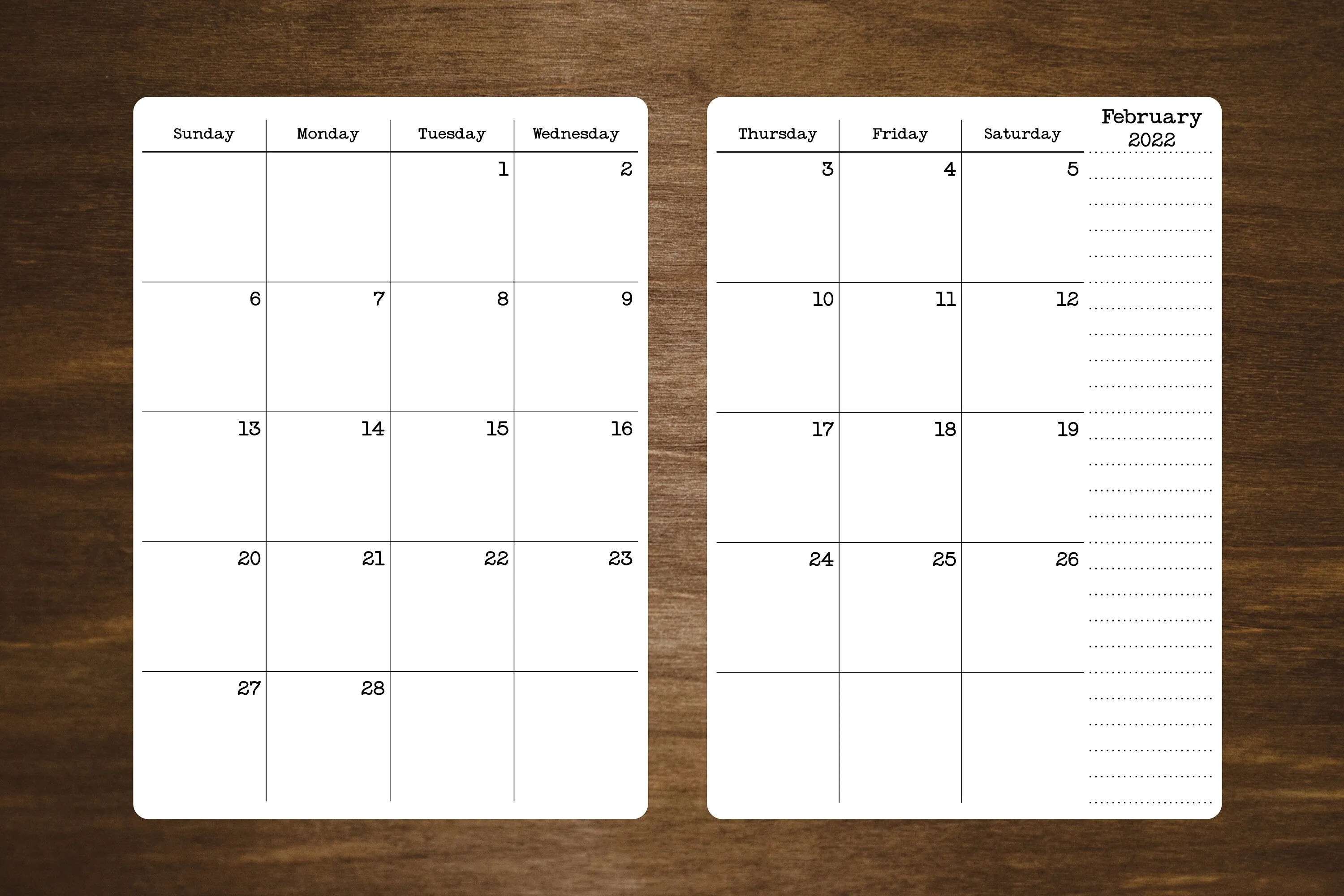 Two Page Calendar Stickers for Planners and Journals  2023, 2024, or 2025  | Matte Finish, 5" x 7" | 2 Stickers Per Month, 24 Total Stickers