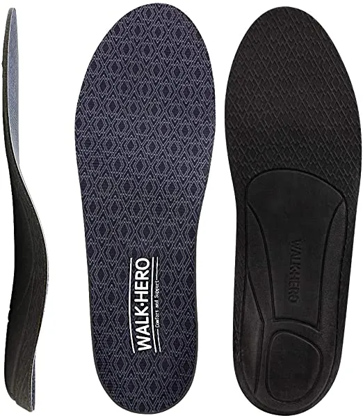 Walk-Hero | Thin and Cushioning Shoe Insoles | High Arch | Black