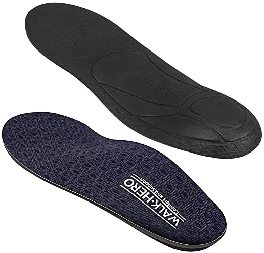 Walk-Hero | Thin and Cushioning Shoe Insoles | High Arch | Black
