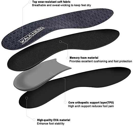 Walk-Hero | Thin and Cushioning Shoe Insoles | High Arch | Black