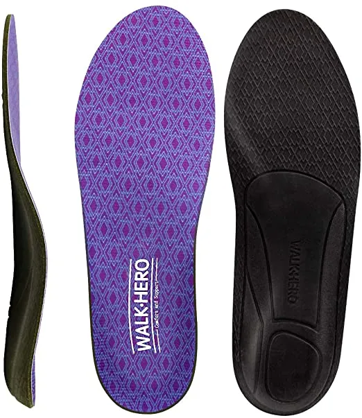 Walk-Hero | Thin and Cushioning Shoe Insoles | High Arch | Purple