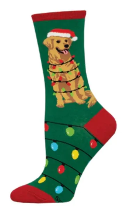 Women's Dog Gone Lights Crew Sock -Green