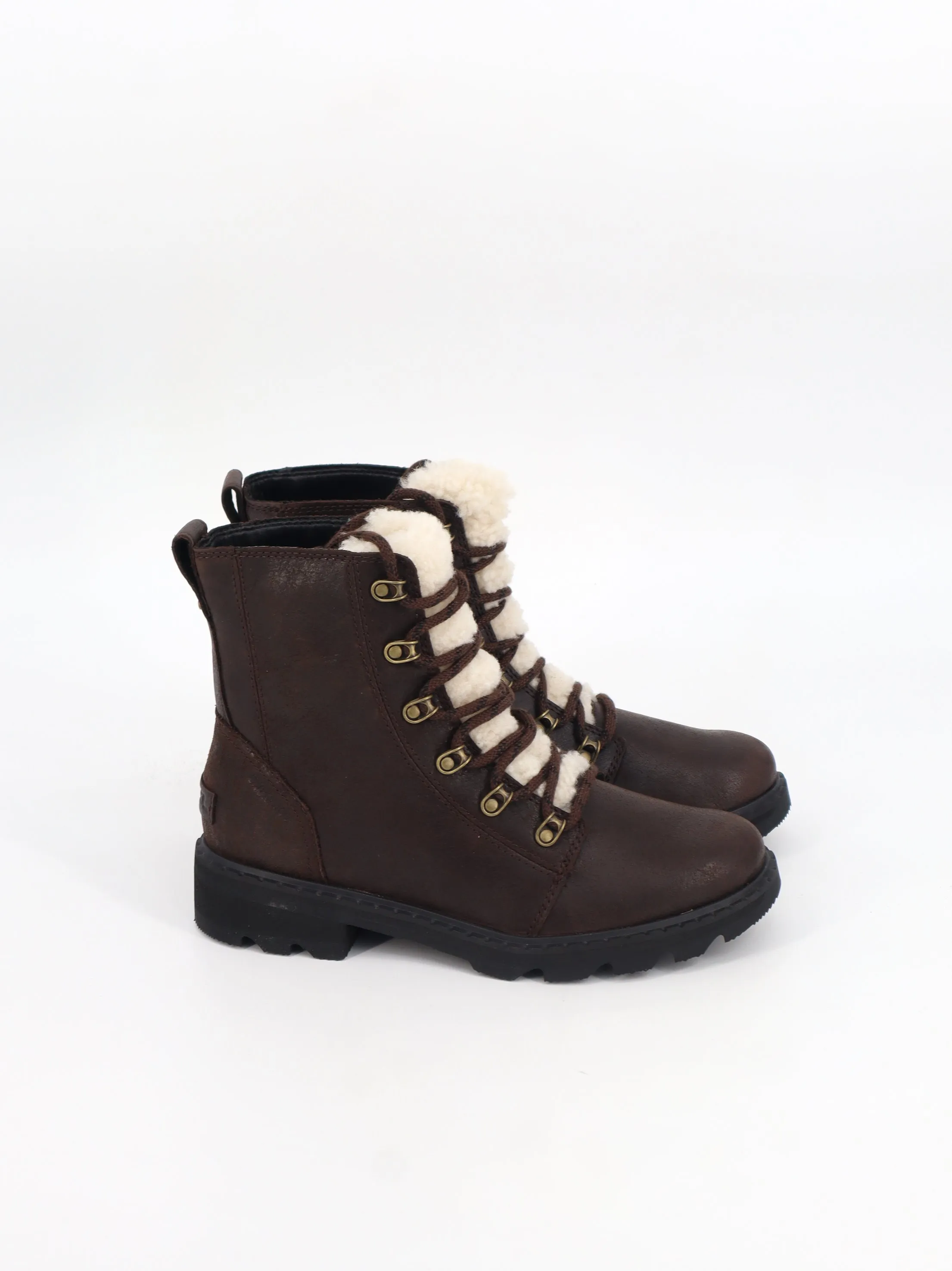 Women's Faux Fur Leather Ankle Boots,Dark Brown