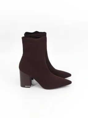 Women's Ribbed High Heels Ankle Boots,Dark Brown