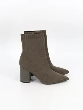 Women's Ribbed High Heels Ankle Boots,Dark Olive