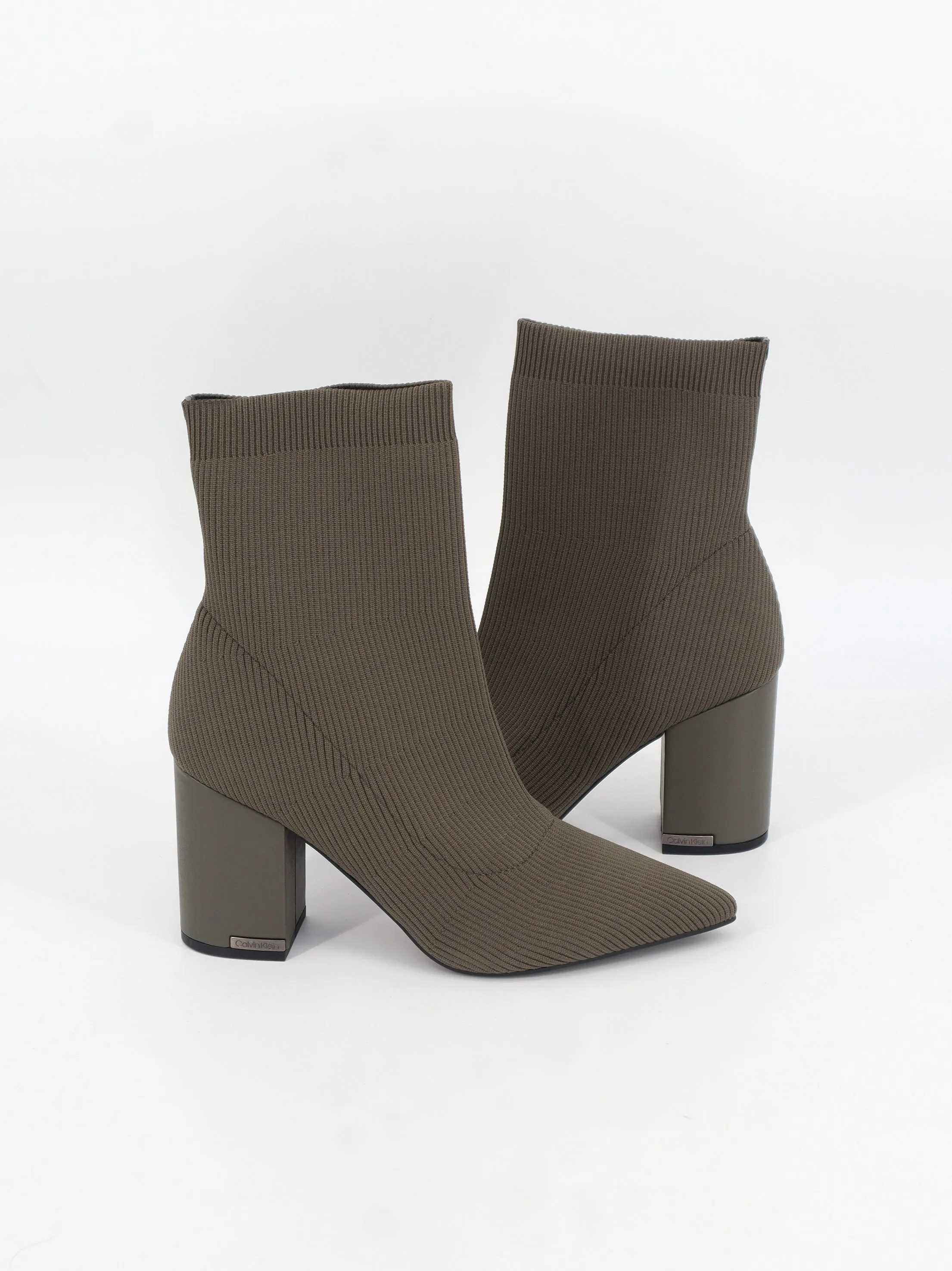 Women's Ribbed High Heels Ankle Boots,Dark Olive