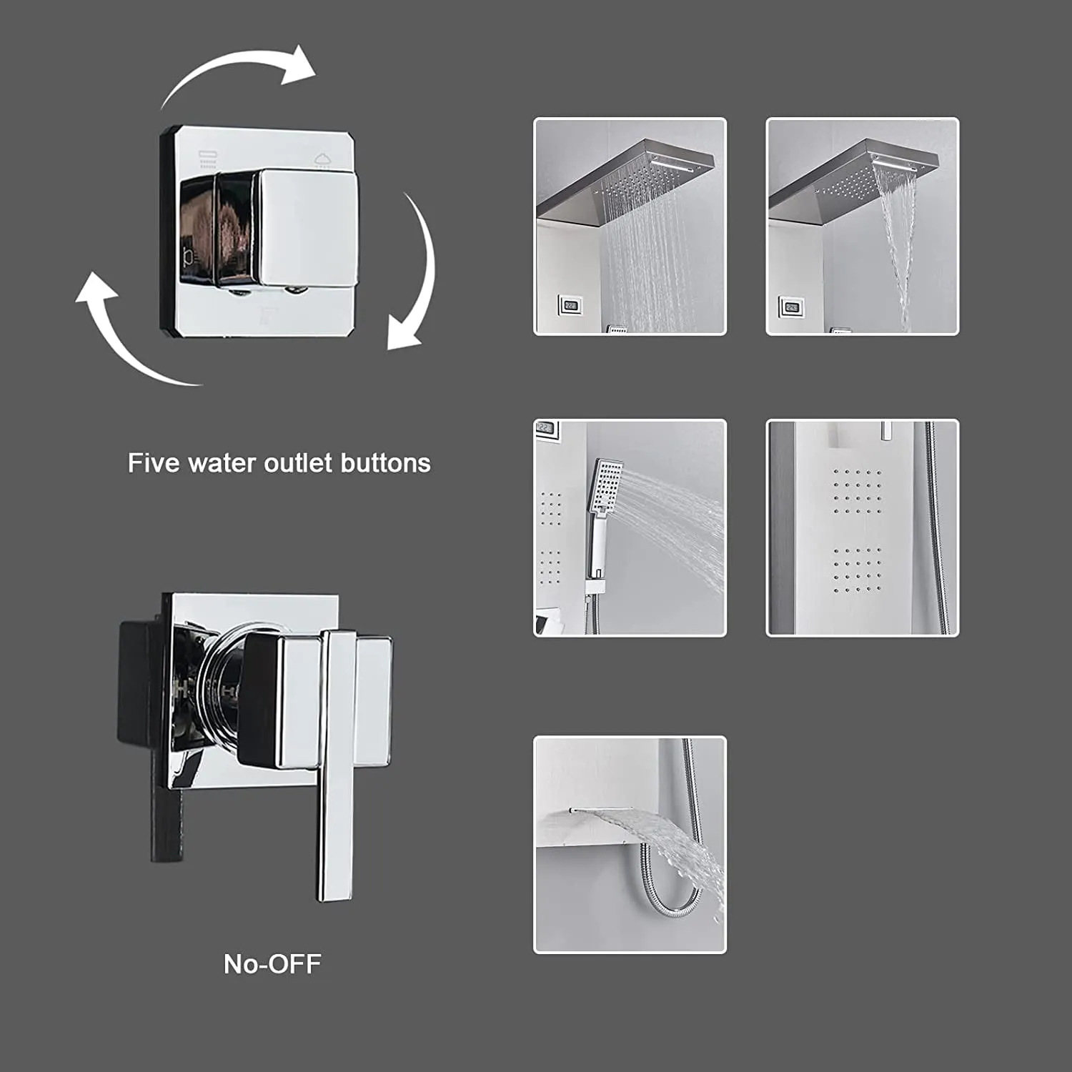 Zovajonia Shower Panel Tower System, Brushed Nickel 5- Function Shower Tower，Waterfall Showerhead, 4 Rain Body Massage Shower Jets,3-Mode Hand Shower Shower System