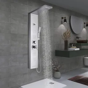 Zovajonia Shower Panel Tower System, Brushed Nickel 5- Function Shower Tower，Waterfall Showerhead, 4 Rain Body Massage Shower Jets,3-Mode Hand Shower Shower System