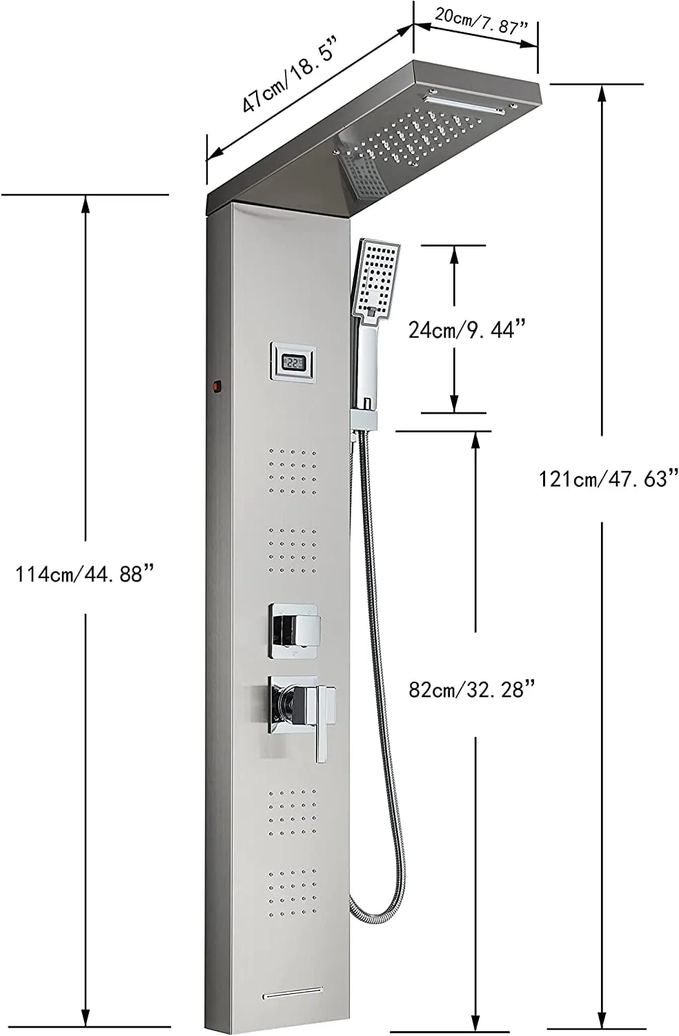 Zovajonia Shower Panel Tower System, Brushed Nickel 5- Function Shower Tower，Waterfall Showerhead, 4 Rain Body Massage Shower Jets,3-Mode Hand Shower Shower System